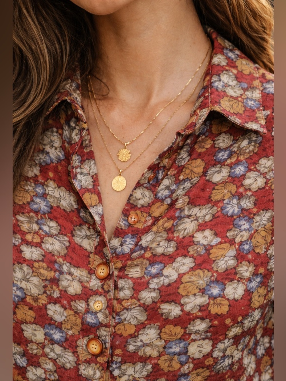 VIVA FLEUR Vintage Red Floral Button-Up Blouse Sz 7 Retro Cottagecore BohoTop - Picture 3 of 16